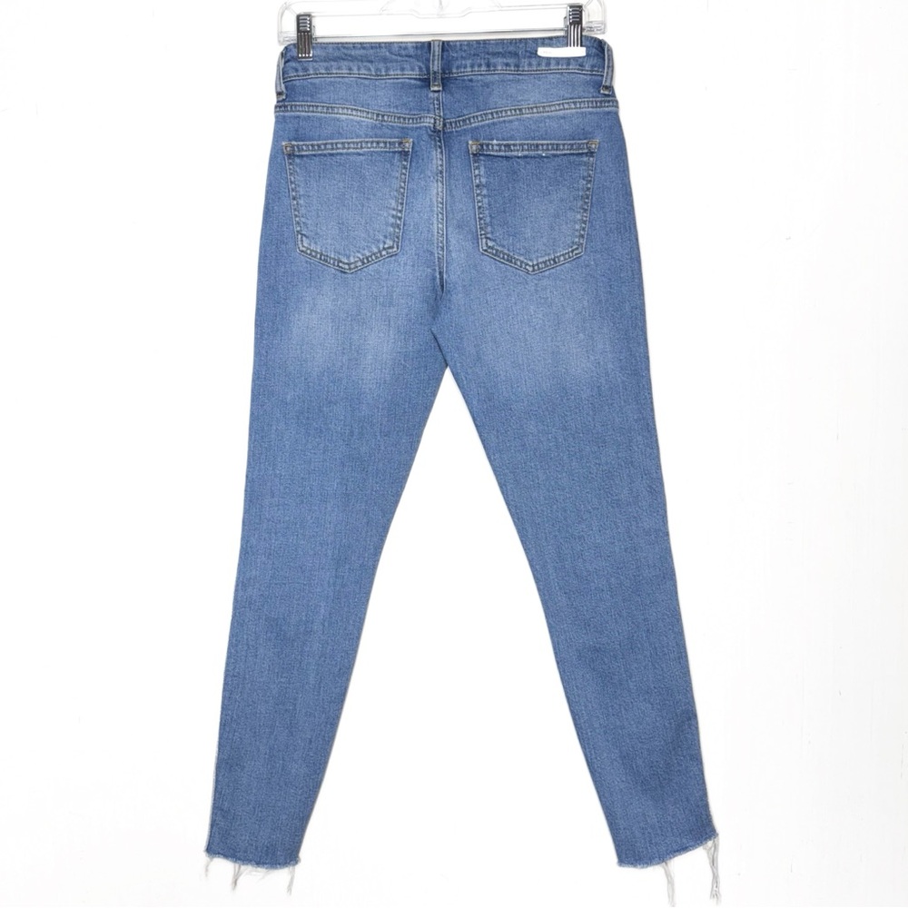 Anthropologie Shimmer Metallic Silver Racer Side Stripe Fringe Hem Cropped Jeans - Picture 6 of 15